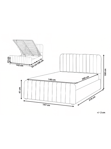 Beliani Doppelbett LUNAN in Beige/Schwarz - (W) 147 x (H) 100 x (L) 216 cm