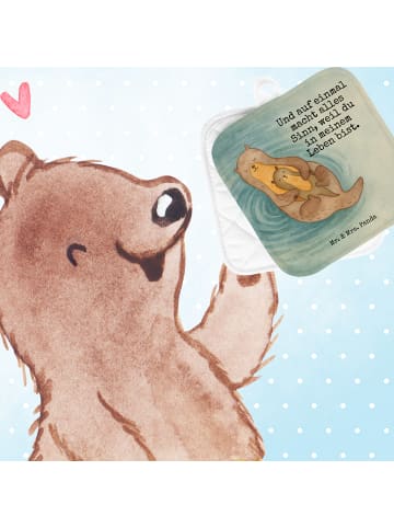 Mr. & Mrs. Panda Topfhandschuhe Otter Kind Design mit Spruch in Weiß