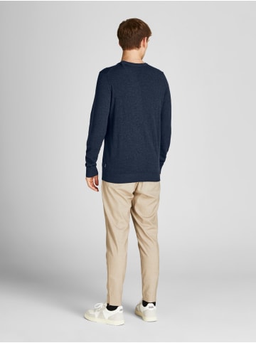 Jack & Jones Dünner Langarm Strickpullover V-Neck Basic Sweater JJEEMIL in Navy