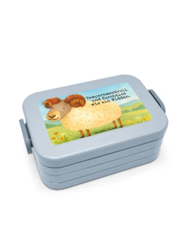 Mr. & Mrs. Panda Brotbox Sternzeichen Widder Design mit Spruch in Blau Pastell