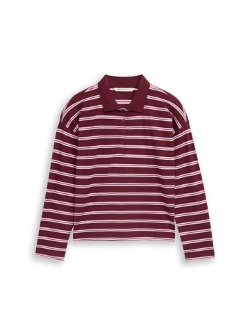 TOM TAILOR Denim Boxy Fit Langarm Poloshirt mit Streifenmuster in Multicolor Stripe