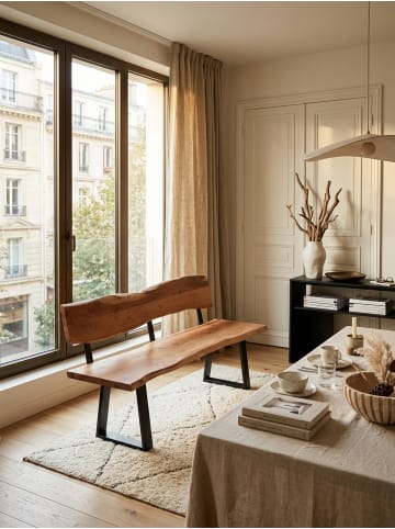 KADIMA DESIGN Holzbank Massiv | Akazie, 180x85,5cm, Baumkante, 4-Sitzer