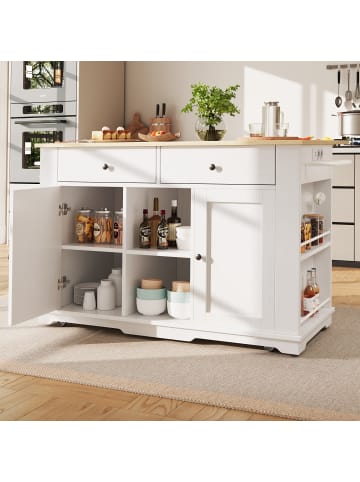 ABRIHOME Küchenwagen mit Steckdosenleiste, Servierwagen mit arbeitsplatte in Weiß