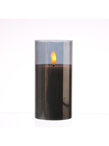 MARELIDA LED Kerze im Glas Windlicht flackernd D: 7,5cm H: 15cm in grau
