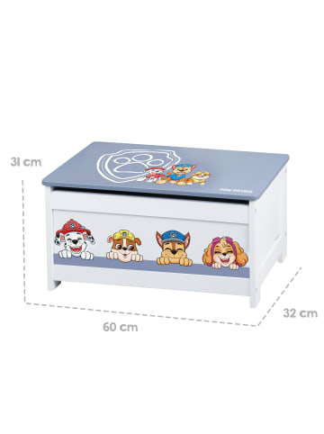 roba Paw Patrol Truhenbank – Holztruhe mit Dämpfungsbeschlag, weiß/blau bedruckt