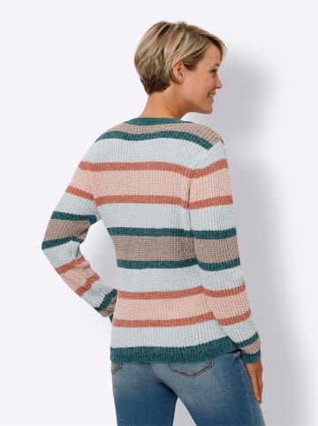 Sieh an! Rundhals-Pullover in kalkmint-rosenholz-geringelt