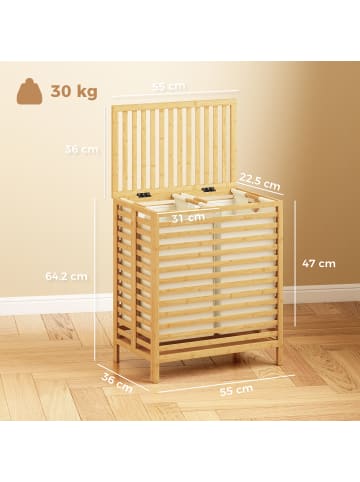 HOMCOM Wäschekorb in Naturholz & Cremeweiß 55L x 36B x 64,2H cm