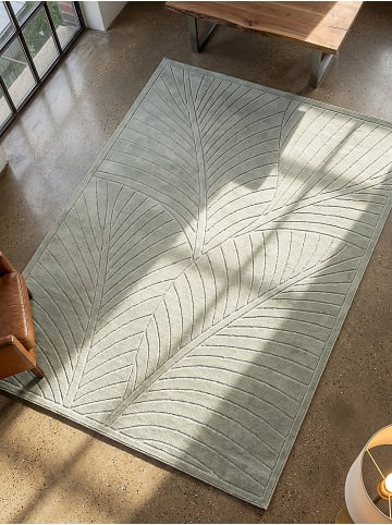 Outdoor-Teppich ENGADIN Blattmotiv Kurzflor Wohnzimmer Balkon in Salbeigrün