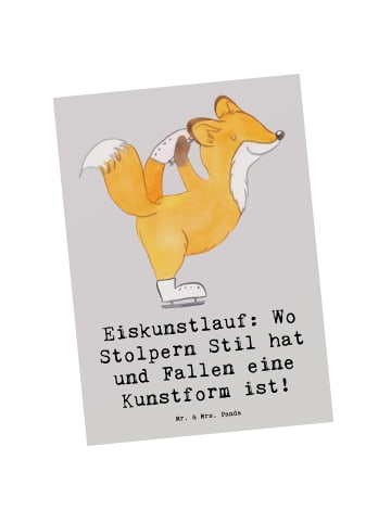 Mr. & Mrs. Panda Ansichtskarte Eiskunstlauf Kunst mit Spruch in Grau Pastell