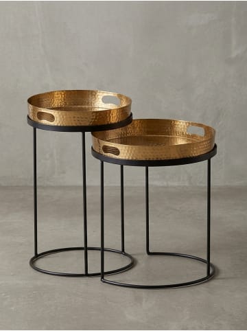 KADIMA DESIGN Beistelltische NERA: Hammerstruktur, Griffmulden, Aluminium & Stahl in Gold