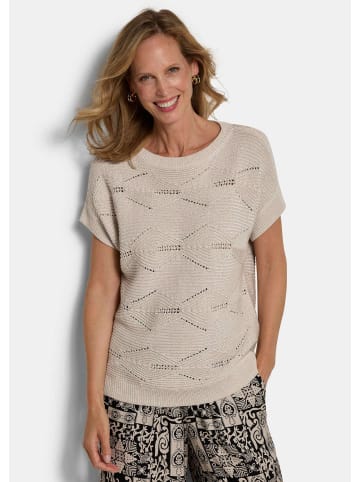 GOLDNER Kurzgröße:  Strickpullover Baumwollpullover mit Rautenstruktur in stein