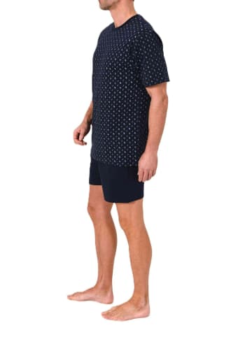 NORMANN Kurzarm Schlafanzug Shorty Pyjama Minimalprint in navy