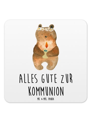 Mr. & Mrs. Panda Flaschenuntersetzer Bär Kommunion mit Spruch in Weiß
