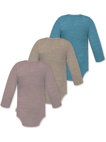 Normani Outdoor Sports 3er Pack Baby Merino Langarmbody Tuai in Blau/Beige/Rosa