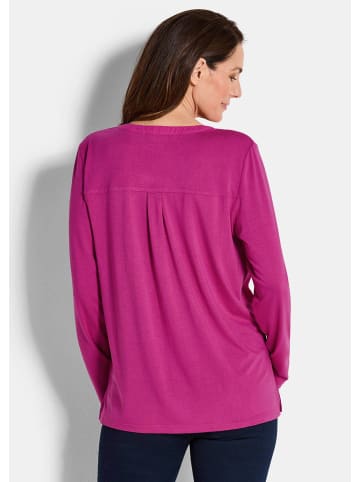 GOLDNER Kurzgröße:  Blusenshirt Elegantes Chiffonshirt, Jersey-Details in beere