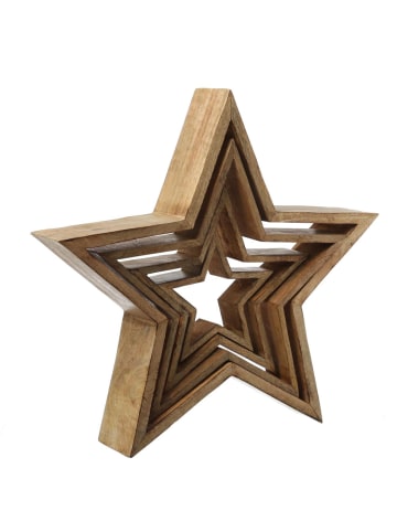 MARELIDA 4x Dekosterne Weihnachtssterne aus Mangoholz 4 Größen in natur