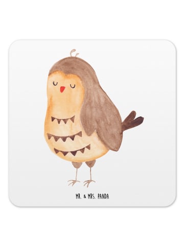 Mr. & Mrs. Panda Glasuntersetzer Eule Zufrieden ohne Spruch in Weiß