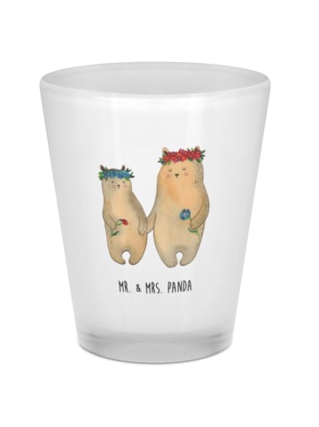 Mr. & Mrs. Panda Schnapsglas Bären mit Blumenkranz ohne Spruch in Transparent