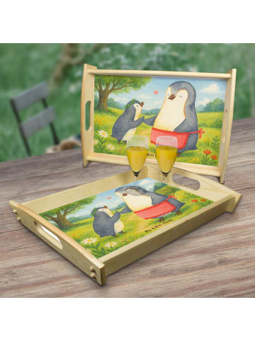 Mr. & Mrs. Panda Holztablett Pinguin mit Kind Design ohne Spruch in Weiß