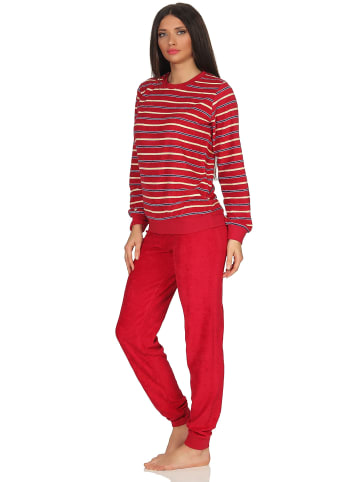 NORMANN Frottee Pyjama für Bündchen und geringelten Oberteil - 49952 in rot