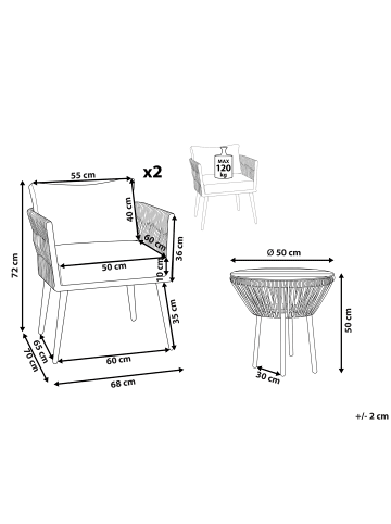 Beliani 3-tlg Bistro Set GARGANO in Braun/Grau