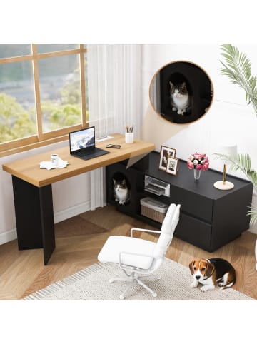 ABRIHOME L Schreibtisch Tischplatte 360​​° Schwenkbar, Schwarz