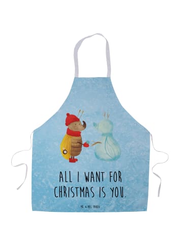 Mr. & Mrs. Panda Schürze Nachtfalter Schneemann mit Spruch in Eisblau