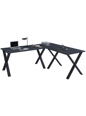 VCM X Schreibtisch Eckschreibtisch L Form 190x160x80 in Schwarz / Anthrazit