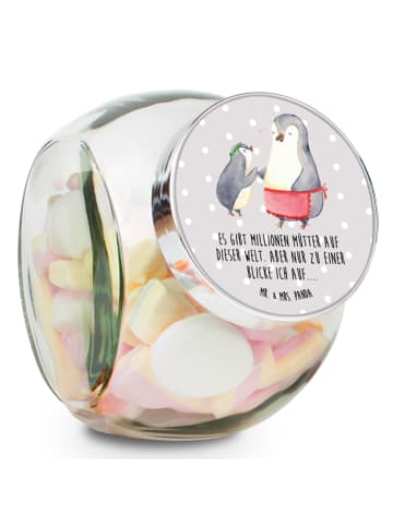 Mr. & Mrs. Panda Bonbonglas Pinguin mit Kind mit Spruch in Grau Pastell