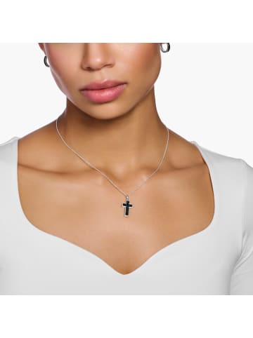 Thomas Sabo Kette Kreuz Schwarze Steine in silber, schwarz