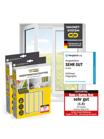 EASYmaxx Moskitonetz 2er-Set 150x180cm weiß 12 Magnetbefestigung für Fenster Transparent