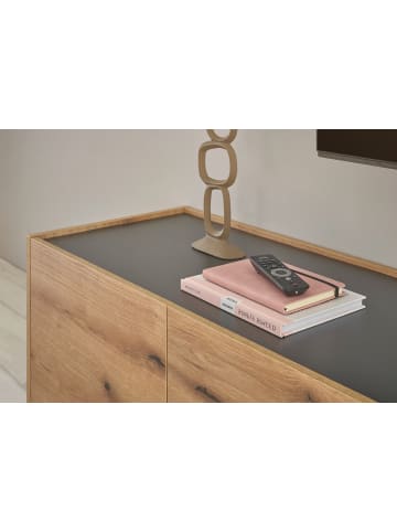 Furn.Design TV-Lowboard Eiche Evoke, grau 140 cm, TV-Unterteil mit Doppelschubkasten