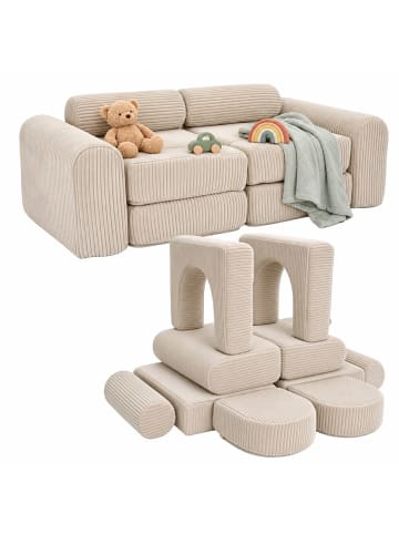 relaxdays 10tlg. Kinder-Spielsofa Set "Cord" in Beige - (B)108 x (H)32 x (T)50 cm