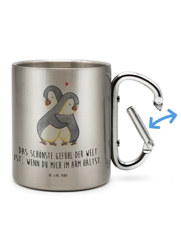 Mr. & Mrs. Panda Edelstahlbecher Pinguine Kuscheln mit Spruch in Silber