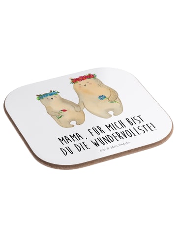 Mr. & Mrs. Panda Glasuntersetzer Bären mit Blumenkranz mit Spruch in Weiß