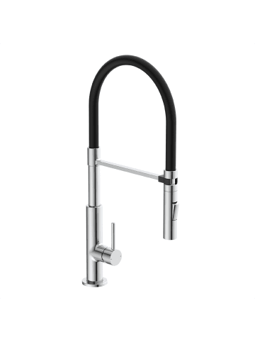 Franz Joseph Schütte STILO Spültischarmatur, Chrom/Schwarz, Chrom/Rot, mit Soft-Touch Schlauch