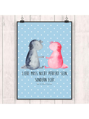 Mr. & Mrs. Panda Bild Axolotl Liebe mit Spruch in Blau Pastell