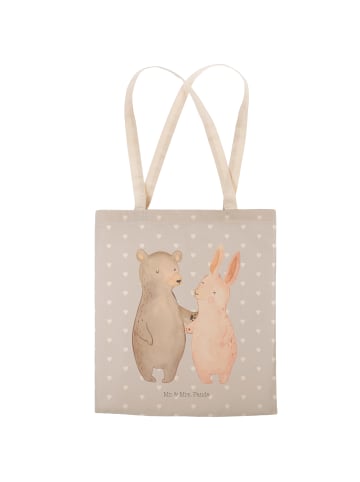 Mr. & Mrs. Panda Tote Bag Bär und Hase Umarmen ohne Spruch in Grau Pastell