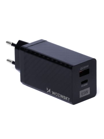 Wozinsky 65W GaN-Ladegerät mit USB C unterstützt QC 3.0 PD Schwarz in Schwarz