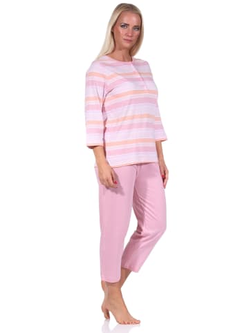 NORMANN Capri Pyjama Schlafanzug kurzarm zarte Streifen in rosa