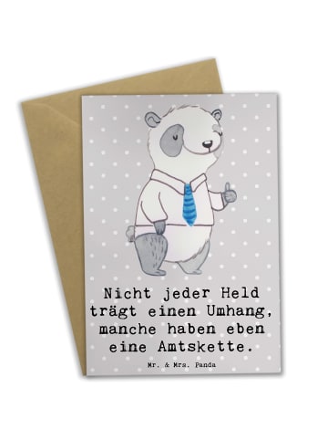 Mr. & Mrs. Panda Grußkarte Bürgermeister Held mit Spruch in Grau Pastell