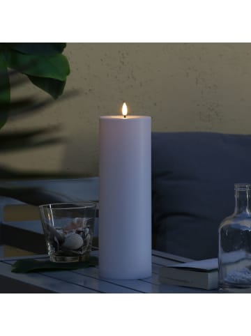 MARELIDA XXL LED Kerze für Innen/Außen Timer/Sensor H: 32,5cm D: 10cm in weiß
