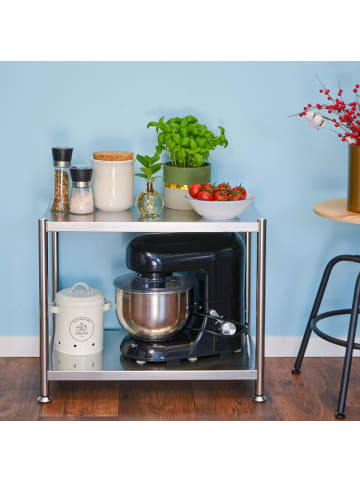 shelfr Schwerlast Metallregal Wavre aus Edelstahl mit 2 Ebenen in Silber