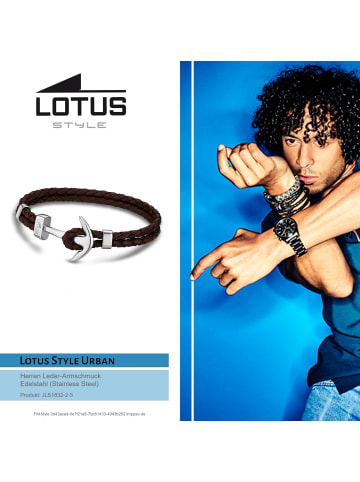 LOTUS style Herren Armband Leder, Edelstahl ca. 21cm Kordelkette Anker Lotus Style Urban