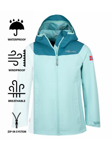 Trollkids Regenjacke "Bergen" in Wasserblau/Blaugrün