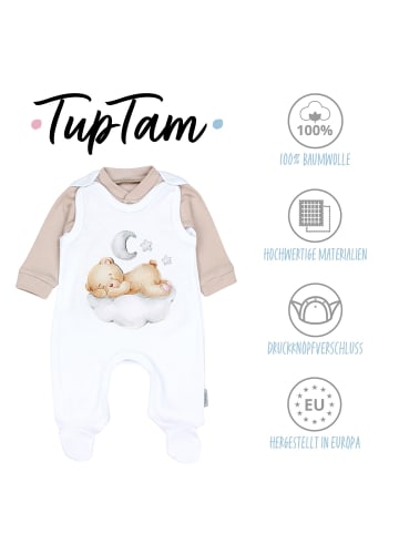 TupTam Baby Unisex Strampler-Set mit Aufdruck Spruch 2-tlg in weiß/beige