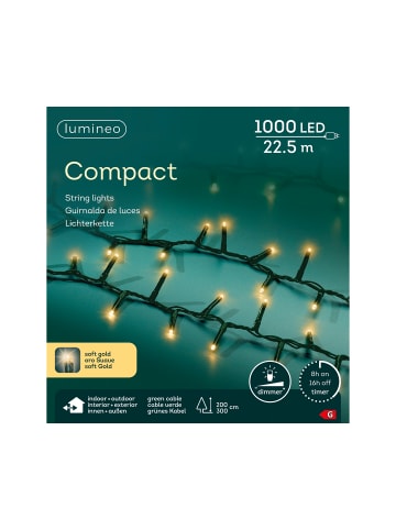 LUMINEO Lichterkette COMPACT 1000 LED 22,5 m, grünes Kabel in Soft Gold
