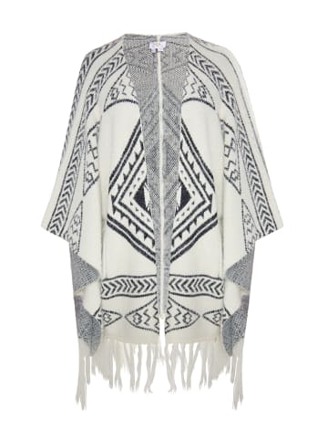 usha FESTIVAL Damen Strick Poncho in Wollweiss Schwarz