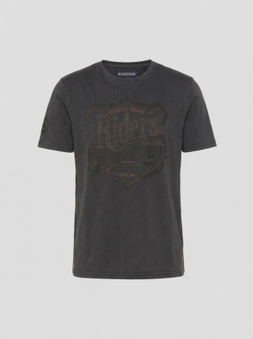 KOROSHI Crew cotton print-emb washed t-shirt in Schwarz