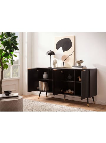 FineBuy Sideboard in Schwarz / Spanplatte / 150x39x81